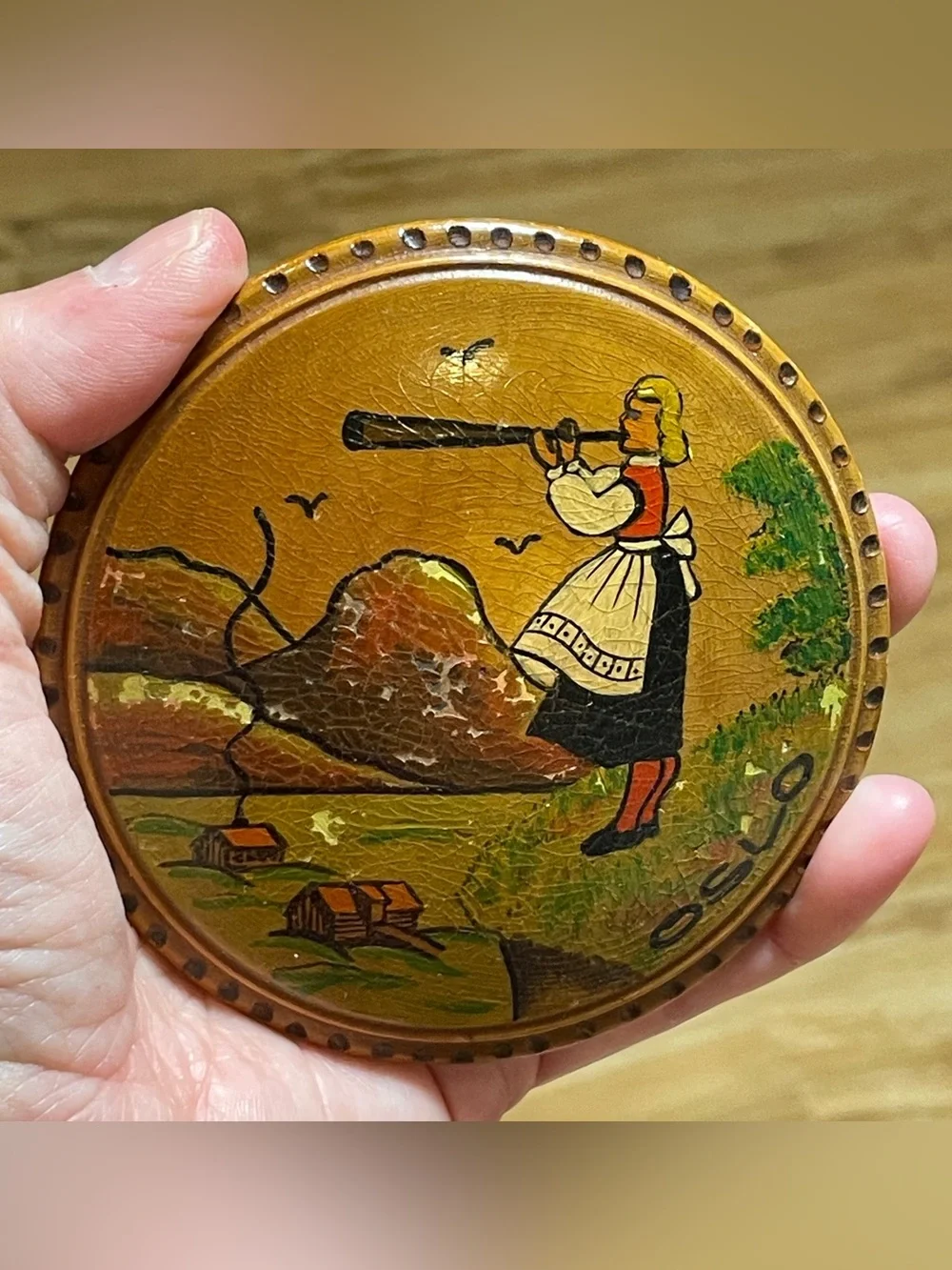 Vintage Norwegian Hand Painted Wooden Tine Boxes - Sogndal